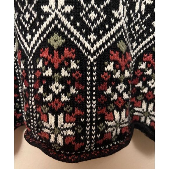 Nomadic Traders Fair Isle Snowflake Berry Holiday Zip Cardigan Black White Red M - Picture 6 of 15